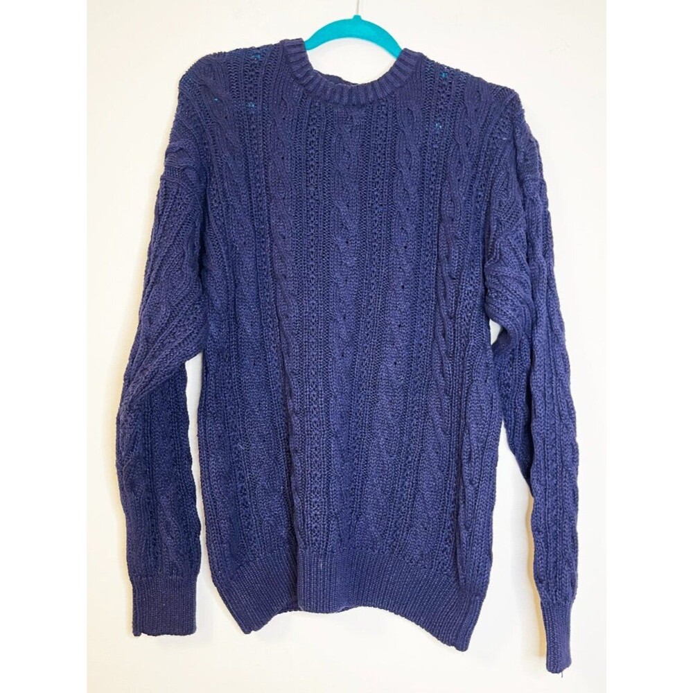 American Eagle Outfitters Cable Knit Ramie Cotton Navy Sweater XL Fisherman